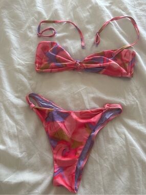 Pink Multicolor Tie-Front Bikini Set